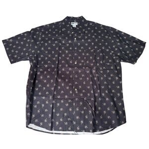 Vintage Untied Size Large Palm Tree Black Shirt Short Sleeve Button‎ Down